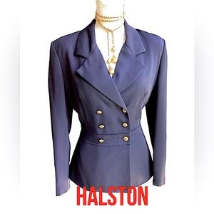 Halston Vintage Navy Crepe Blazer   H4